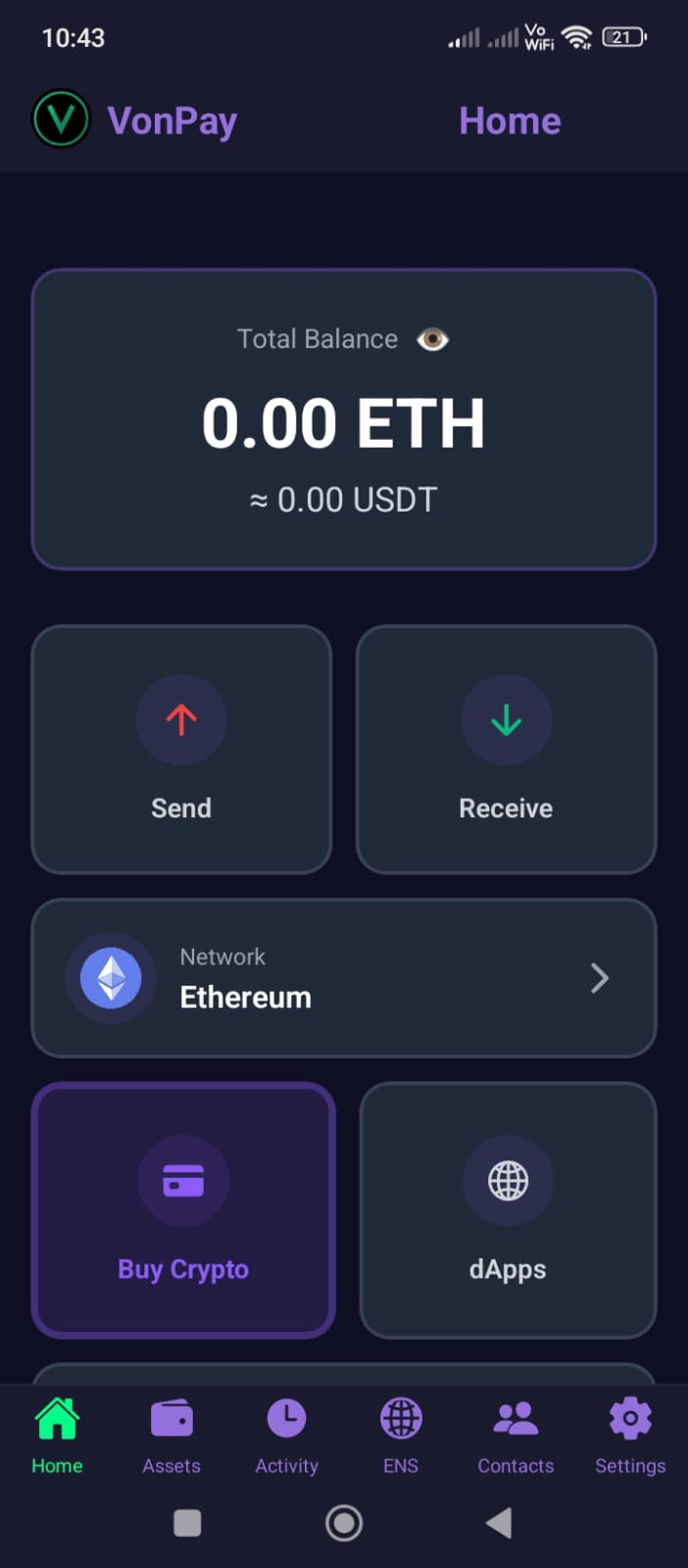 VonPay Home Screen